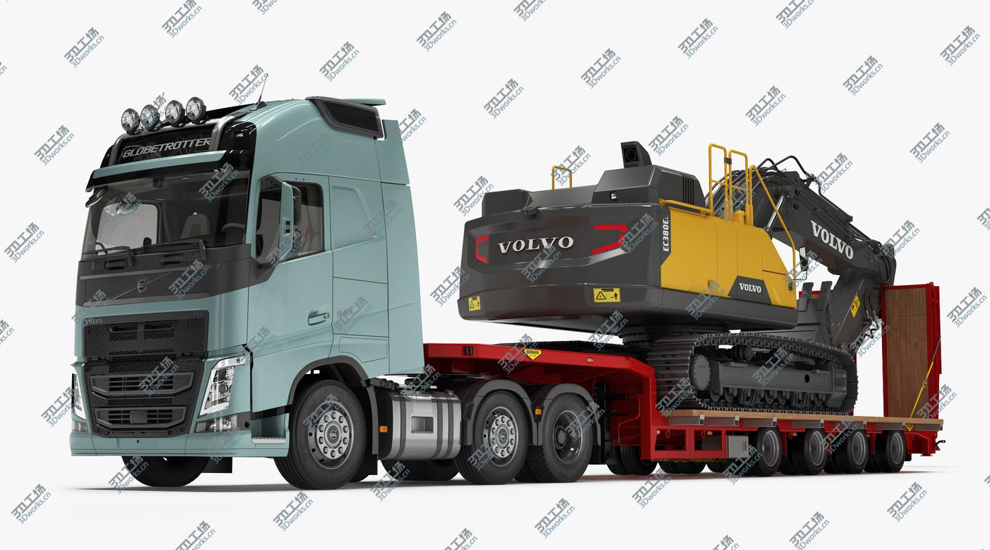 images/goods_img/202104023/Volvo FH - Broshuis 4-axle semi-low loader Trailer and Tracked Excavator VOLVO EC380El 3D model/3.jpg